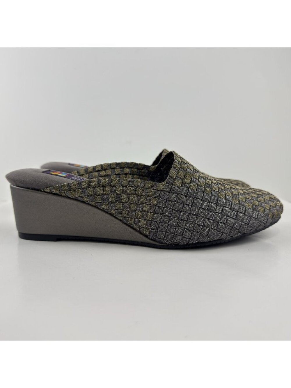 Zee Alexis Terri Wedge Mules Womens Size EU 38 US 7.5-8 Pewter Woven Slip On NEW